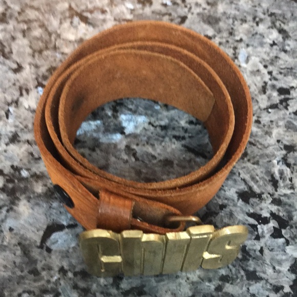 1978 Chris brass buckle genuine leather tooled belt - Picture 4 of 8